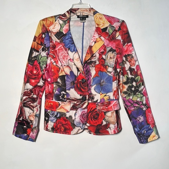 PAPERWHITE Bold Colorful Floral Cotton Sateen Fitted Blazer SZ 10